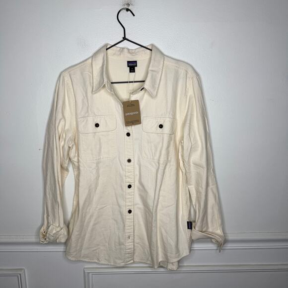 Patagonia Fjord Flannel Organic Cotton Cream Button Down Womens Medium NEW - Picture 1 of 7